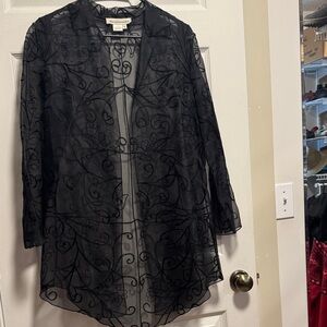 David Brooks Black Sheer Embroidered Duster